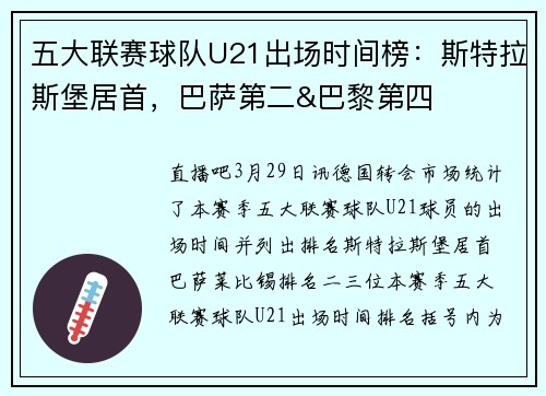 五大联赛球队U21出场时间榜：斯特拉斯堡居首，巴萨第二&巴黎第四